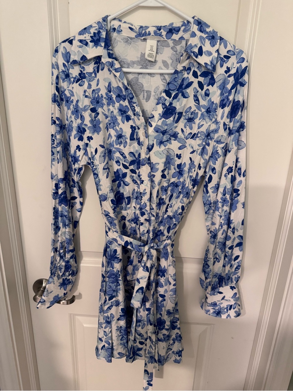 H&M button down Mini Dress with Blue Floral Print